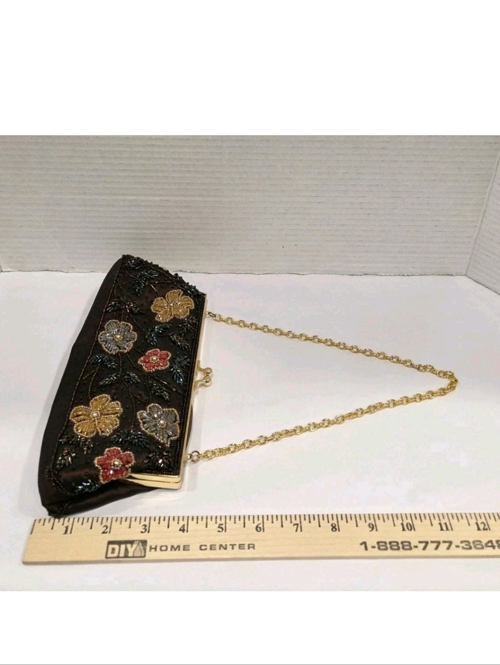 Vintage 90s Y2k Floral Beaded Clutch Handbag - Picture 7 of 8
